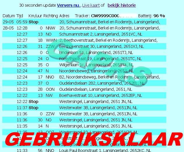 realtime live gps tracker huren kaart scherm